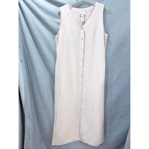 Jones & Co Blush Silk Slubbed Linen Blend Button Front Sleeveless Maxi Dress 14